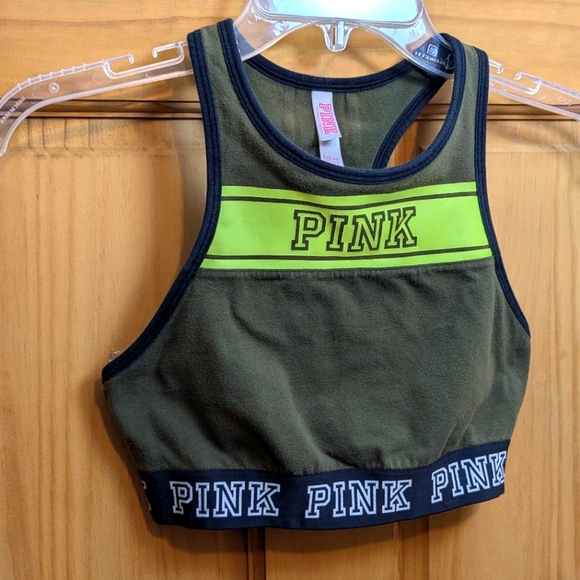 Victoria's Secret PINK Crop Haut Court High-Neck Sports Bra Green Size SP(AA-C) - Picture 7 of 9